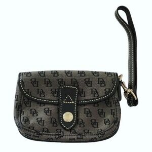 NWOT Dooney & Bourke Beige & Black Signature Jacquard Flap Wristlet Pouch/Wallet